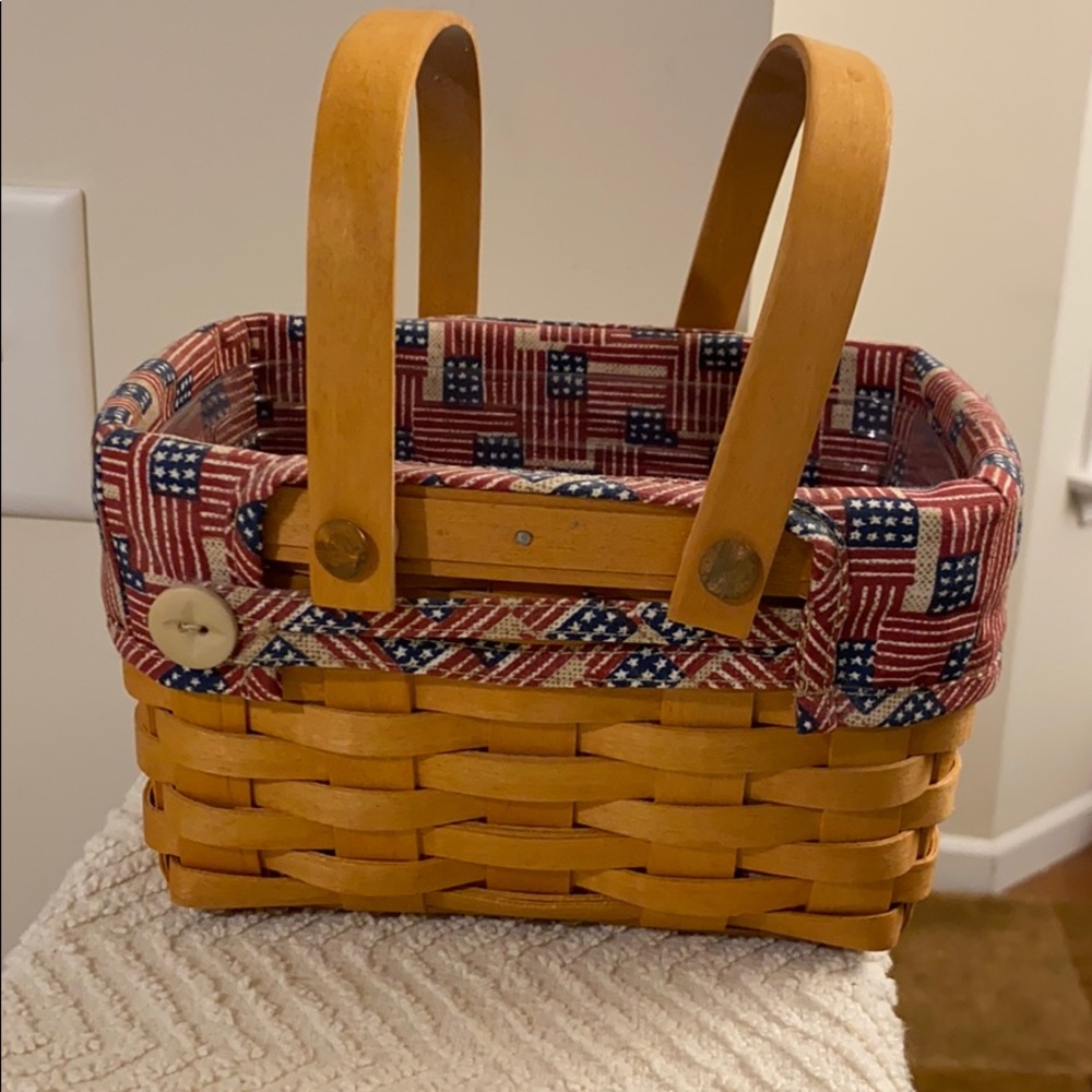 Vintage Longaberger Basket Family Signatures Red Blue Fabric Liner Protector